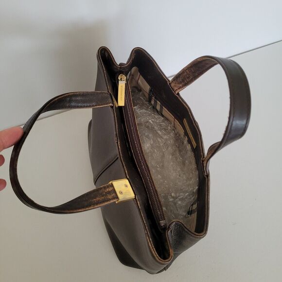 BURBERRY Tote Handbag Purse Bag Geniue Leather Medium Nova Check Lining Brown - Picture 11 of 13